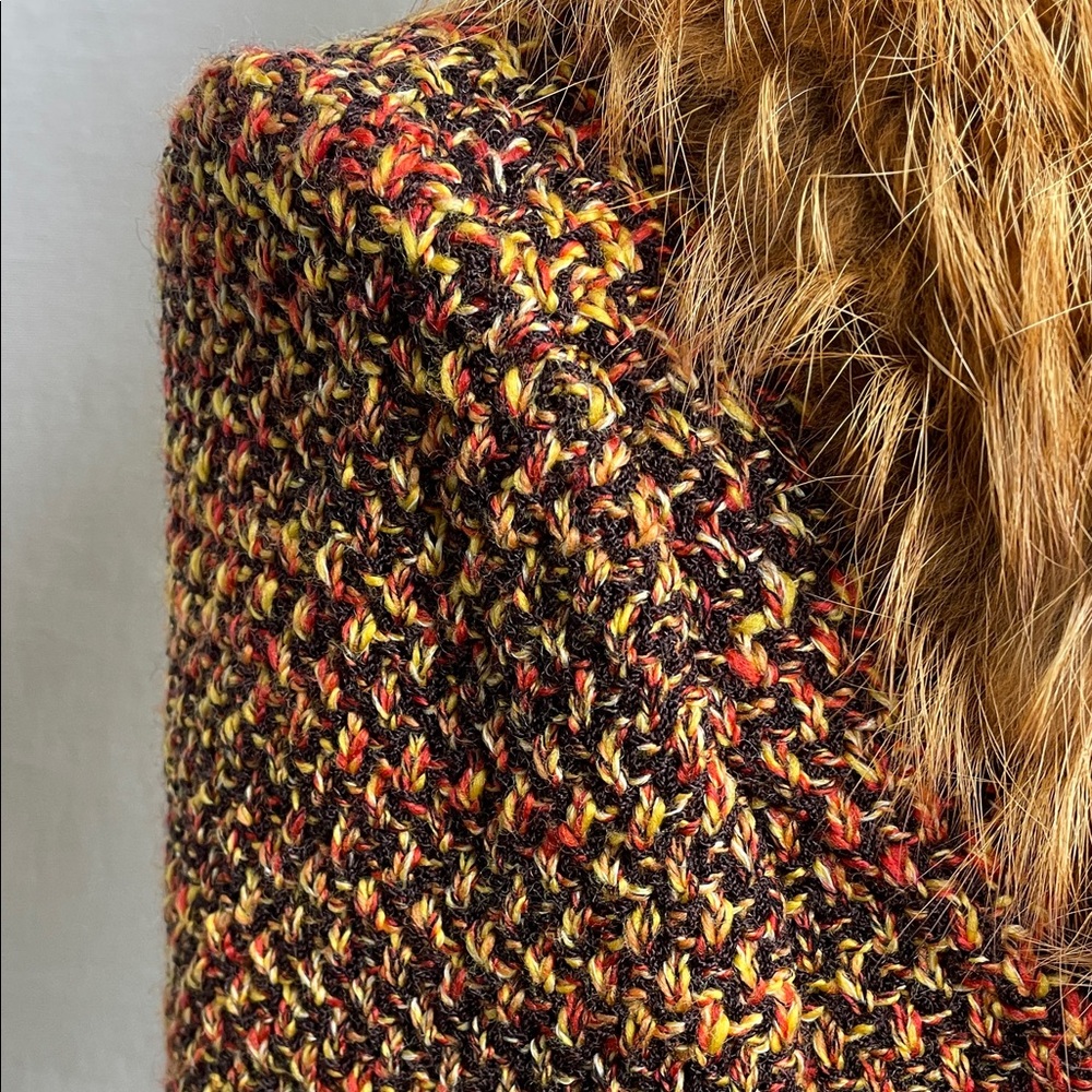 ST. JOHN Tweed long Coat FOX Fur Collar winter jacket 2 piece set - Picture 17 of 17